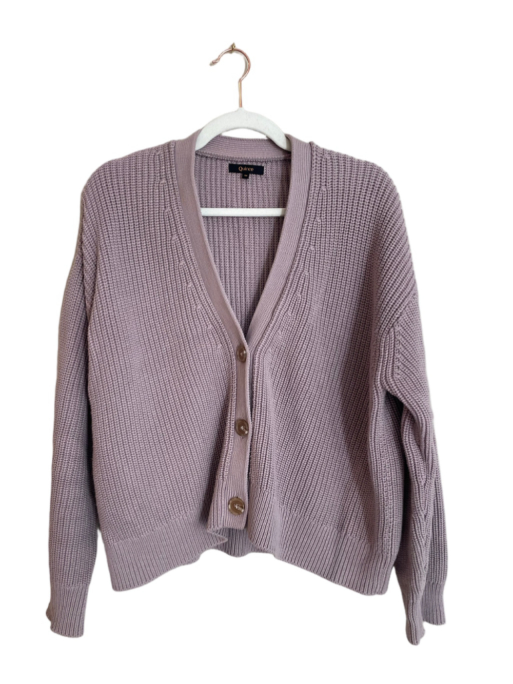 Quince Organic Cotton Fisherman Cardigan M Vintage Rose Chunky Knit Cropped